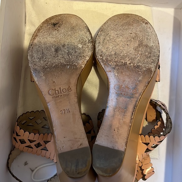 Chloé Aliseo Laser Cut Calf Wedge Sandals in Beige - Picture 9 of 10